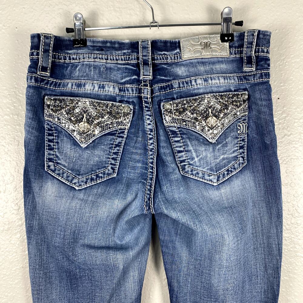 Vtg Y2K Miss Me Loose Fit Bedazzled Sequin Faded Grunge Mcbling Mid Rise Jeans - Picture 9 of 14